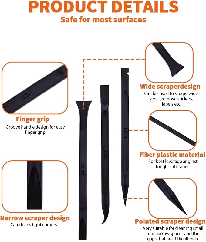 18 PCS Carbon Fiber Plastic Scrapers Tool, Non-Scratch Scraper Tool for Tight Spaces, Multi-Purpose Label Scraper Pen-Shaped, for Car Cleaning Supplies, Kitchen, Crevices, Stains (Black)