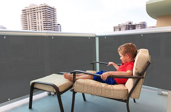 LOVE STORY 3' x 16' Balcony Privacy Screen Cover for Apartment, Dark Grey | HDPE Fabric, 95% UV Block, Fence Cover for Patio Deck, Railing Screen for Porch, Privacy Protective, Custom Size Available