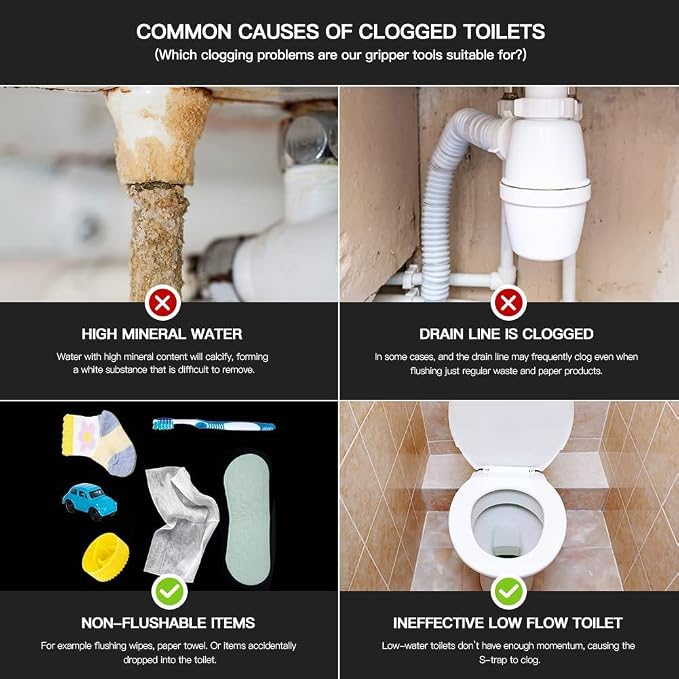 50 Inch Toilet Snake Drain Auger Cleaner Tool, Upgraded Grabber Unclogger Tool, Toilet Auger Clog Remover Tool, Stainless Steel Telescoping Rod for Pick/Grab Objects Clogged in Toilet Pipes/Drain