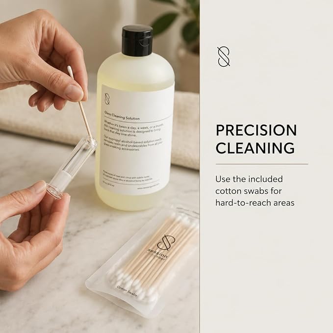 Session Goods Glass Cleaning Solution 16Oz Scented Pack of 2 | Water Pipe Cleaner with Cotton Swabs, Pipe Cleaner Cleans Glass, Silicone, Metal, & Resin Cleaner, Wax, Oil & Stinky Debris