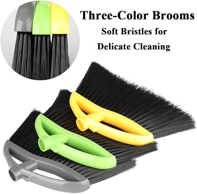 3-Pack Soft Bristle Broom Set, 38-53.5" Adjustable Handle for Indoor Floors