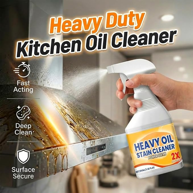 Kitchen Heavy Oil Cleaner, Heavy Duty Stove Top Cleaner & Oven Cleaner - Bio-Enzyme Degreaser for Range Hood Stove & Oven, Lemon Scent (2pcs 100ML)