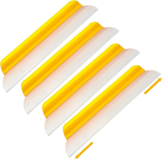 4 Pack 14 inch Car Drying Squeegee Longer Silicone Automotive Water Wiper Flexible Auto T-Bar Rubber Blade for Car Windshield Glass Window Bathroom Shower Squeegees Wash Tool (Yellow)