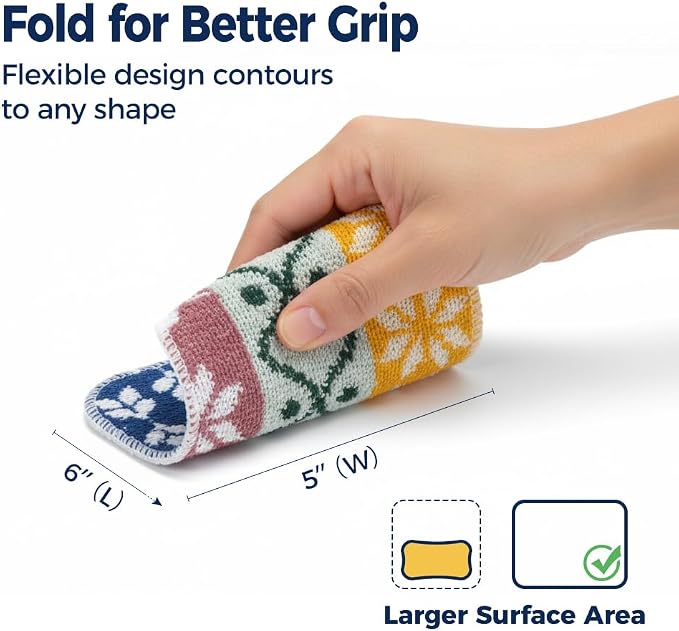 Amarelle GEN II Dish Washing Scrubbers (5-Pack), Made in Green Kitchen Scrubbers for Dishes, Non Scratch Pot & Pan Scrubber, Dual-Sided Heavy-Duty Scouring Pads, Reusable (Nordic Folk)