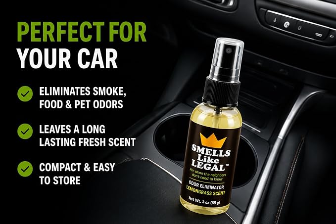 Lemongrass Scent 3 oz Travel Size Odor Eliminator Spray – Eliminates Smoke, Cannabis, Pet & Food Odors – Fabric Safe – Made in USA
