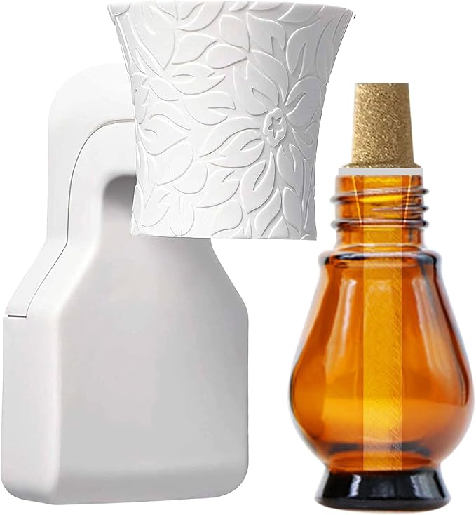 Plug in Oil Diffuser, 1 Set Blank for DIY Air Freshener Make Unique Home Scent Aromatherapy, Work with Essential Oil, EO+Water, Fragrance Refill for Plugins (White Warmer + Glass + Wick)