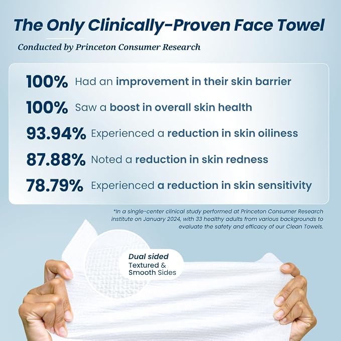 Clean Skin Club Clean Towels®, 100% USDA Biobased Face Towel, Disposable Face Towelette, Eczema Association Accepted, Makeup Remover Dry Wipes, Ultra Soft, 25 ct per pack, 2 Packs, 50 Ct Total