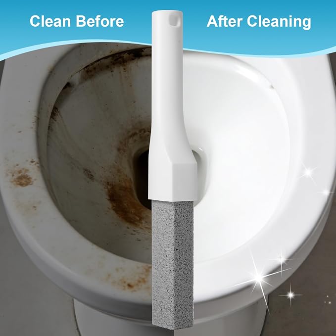8 Pack Pumice Stone Toilet Bowl Cleaner with Long Handle - Replaceable Toilet Pumice Stone, Equipped with 2 Handles and 8 Floating Stones for Cleaning Toilets, Bathtubs, Grills, Swimming Pools, Sinks