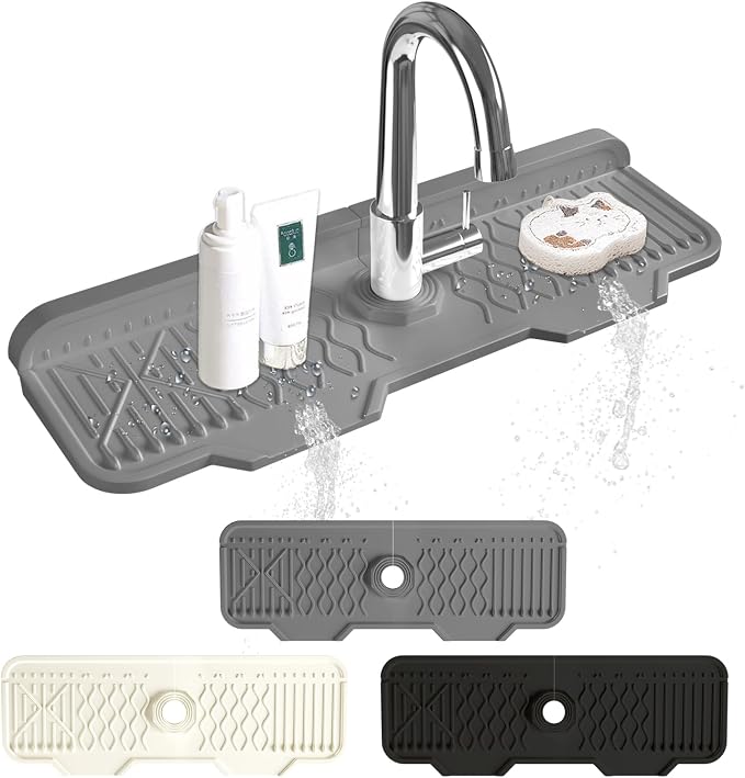 Sink Splash Guard Gen2-17" x 6'' Kitchen Sink Accessories,Silicone Sink Mat Splash Guard,fit for Countertop, Bathroom,Farmhouse,RV by EBIGIC (Grey)