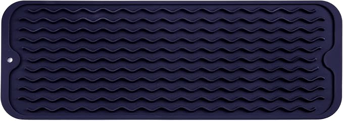 MicoYang Silicone Dish Drying Mat for Multiple Usage,Easy clean,Eco-friendly,Heat-resistant Silicone Mat for Kitchen Counter,Sink,Bar,Bottle,or Cup Navy Blue M 17 inches x 6 inches