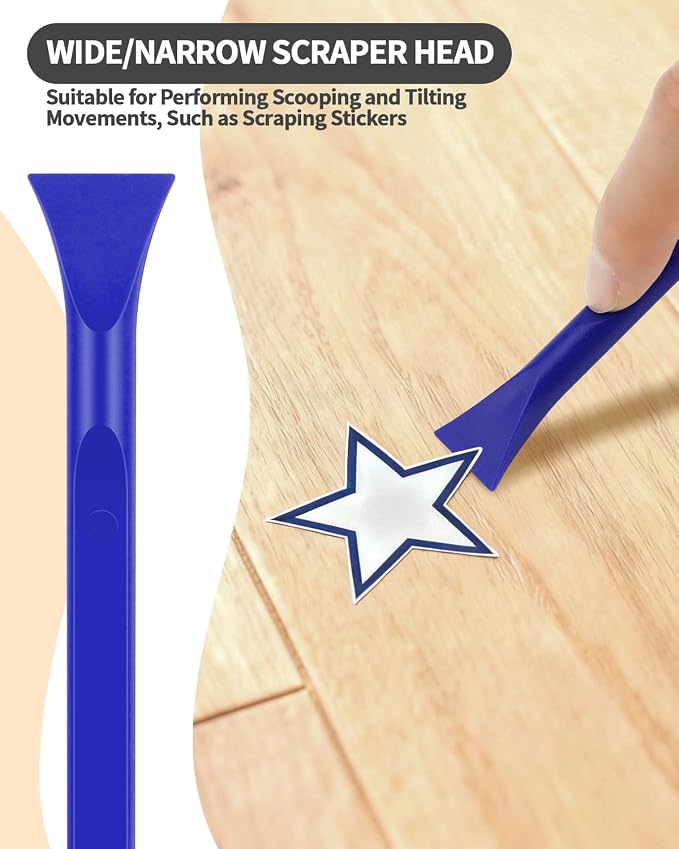 12 PCS Carbon Fiber Plastic Scrapers Tool, Non-Scratch Scraper Tool for Tight Spaces, Multi-Purpose Label Scraper Pen-Shaped, for Car Cleaning Supplies, Kitchen, Crevices, Stains (Blue)