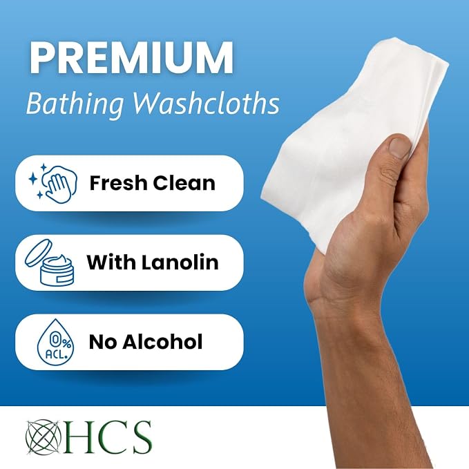 HCS Bulk Extra Large Adult Wipes - Elderly, Incontinence - (576) Body Wet Wipes for Adults, Bathing, No Rinse - Bath Wipe, Shower - Disposable Washcloths, Aloe, Unscented - 9"x12", 12 Packs of 48