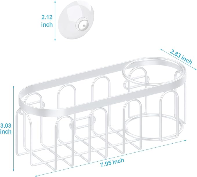 2-in-1 Sponge Holder for Kitchen Sink, Sink Caddy Kitchen Sink Organizer with 3 Suction Cups, No Drill Rustproof Sink Sponge Holder for Dish Brush, Soap & Sponge (White)