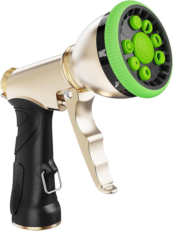 RAINPOINT Garden Hose Nozzle, Metal Hose Sprayer Nozzle With 9 Adjustable Spray Patterns, Heavy Duty Hose Sprayer for Watering Plants, Lawns, Car Wash, Pet Washing (Green)