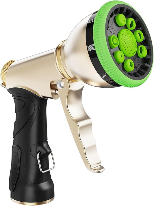 RAINPOINT Garden Hose Nozzle, Metal Hose Sprayer Nozzle With 9 Adjustable Spray Patterns, Heavy Duty Hose Sprayer for Watering Plants, Lawns, Car Wash, Pet Washing (Green)
