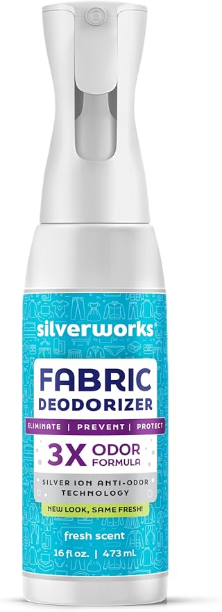 SilverWorks! Fabric Spray Odor Eliminator For Home - Powerful, Natural Silver Ion Deodorizing Technology - Clothes, Furniture And Couch Deodorizer Odor Eliminator And Refresher Spray -16.9oz