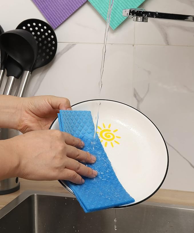 MoLKENE Swedish Dishcloths - 10 Pack Reusable Kitchen Dishcloths - Ultra Absorbent Dish Towels for Washing Dishes - Cellulose Sponge Cloth Cleaning Cloths - Blue
