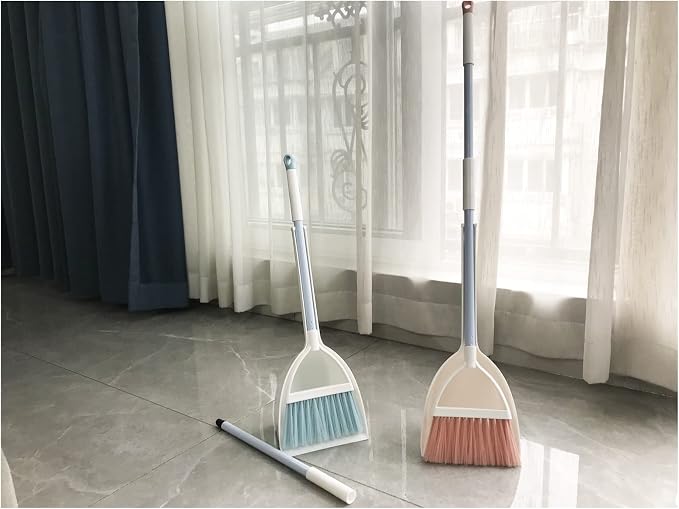 Kids Broom and Dustpan Set-Mini Dustpan and Broom for Children Housekeeping Pretend Play Cleaning Tools Set (Blue)