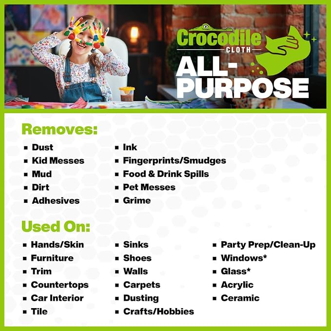 Crocodile Cloth All-Purpose Cleaning Wipes – 8 Pack/640 Total Count, 15"x10" Extra Large Plant-Based Disposable Cloths – Moist, Absorbent, Safe on Skin, Multi-Surface Use