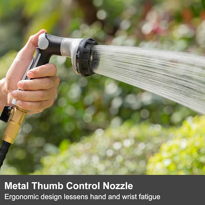 FANHAO Heavy Duty Garden Hose Nozzle, Metal Hose Sprayer Easy Thumb Control | 8 Spray Patterns, Rustproof Water Nozzle, Non-Slip Ergonomic Grip, Elder & Child Friendly for Garden, Car & Pet, Light Grey