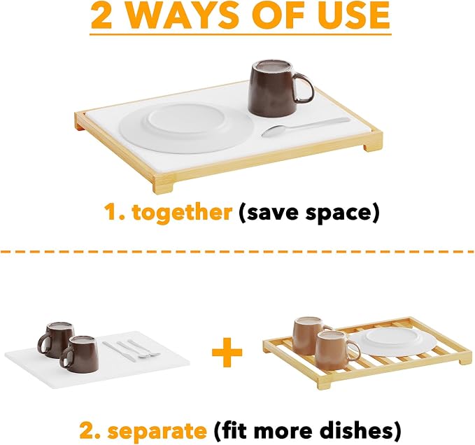 SpaceAid Bamboo Rack Dish Pad, Instant Dry Diatomaceous Earth Mat for Kitchen Counter, Stone Dish Fast Drying Mat Board (15.8 x 11.8 inch, White)