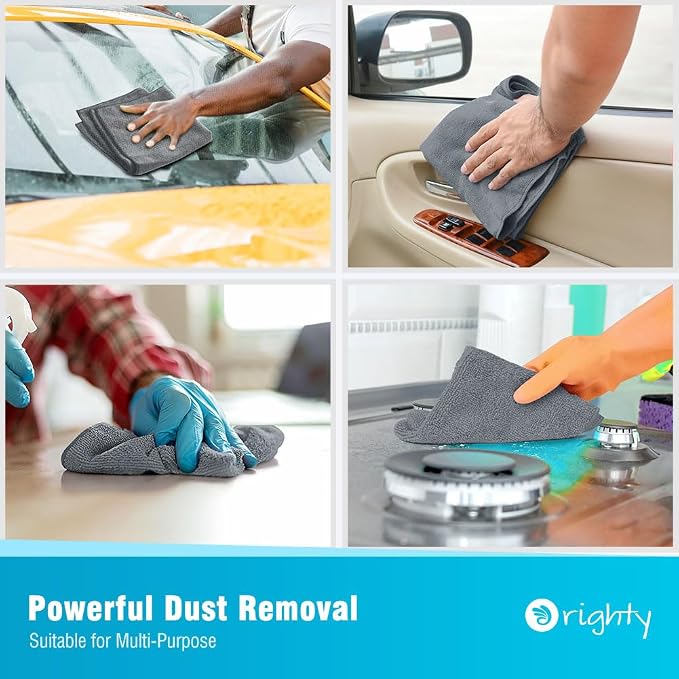 Orighty Microfiber Cleaning Cloth, Cleaning Rags, 12 Pack, 12x11 in, Grey | Microfiber Towels for Cars, Soft Highly Absorbent Rag, Lint Free Cloths for Car Care, House, Kitchen