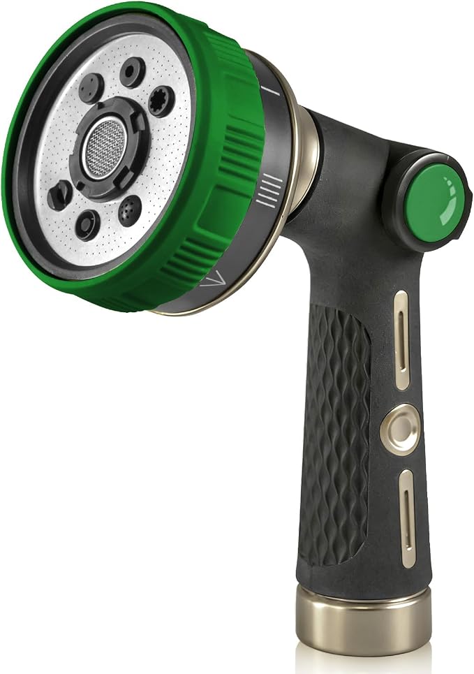 RAINPOINT Hose Sprayer Nozzle Heavy Duty - 8 Spray Patterns Garden Hose Nozzle with Adjustable Flow Control for Watering Plants, Washing Cars,Washing Pets, Thumb Control (Olive Green)