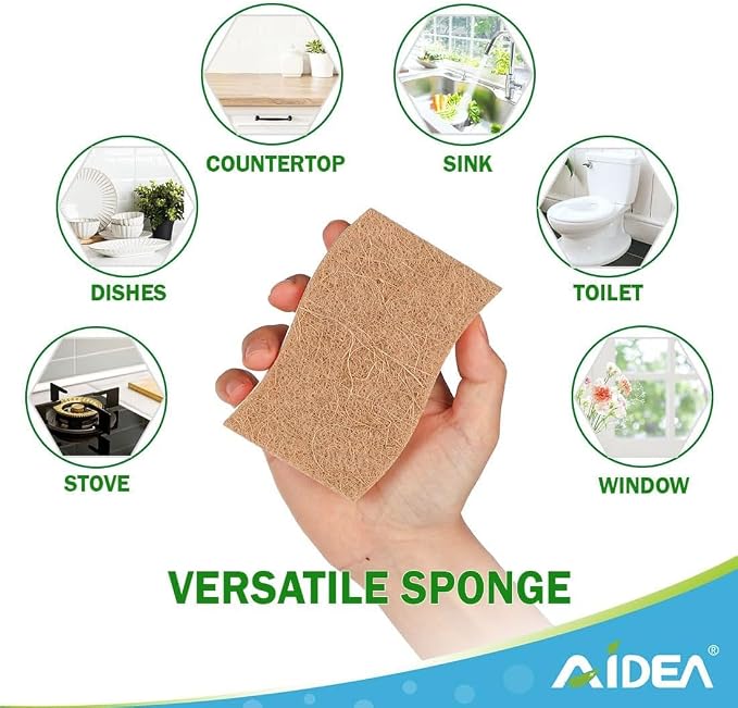 AIDEA Sponges Kitchen, 9Count, Dish Sponges Non Scratch, Natural Sponge for Non-Stick Cookware, Cellulose Scrub Sponge for Dishes, Cleaning Power for Kitchen, Bathroom, Household