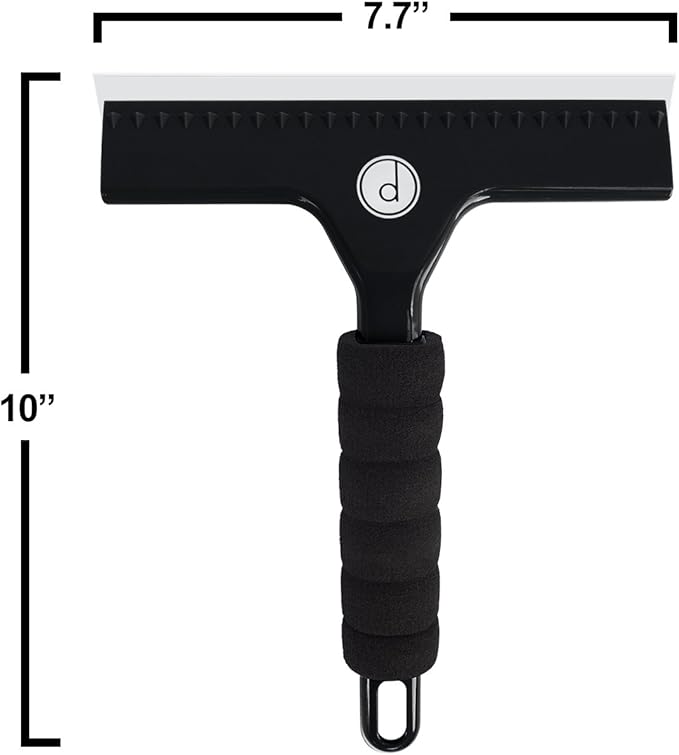 Squeegee for Shower Door, Car Windshield, and Glass Window - 2 Extra Silicone Replacement Blades - Foam Handle - Black | 2 extra silicone replacement blades, foam grip handle – streak-free clean for shower, car & windows