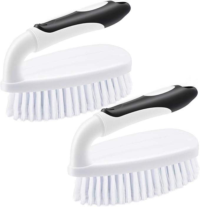 Scrub Brushes for Cleaning Heavy Duty Scrub Brush with Handle 2 Pack Black | Stiff Bristle Cleaning Brush for Shower, Kitchen, Sink, Bathroom, Floor