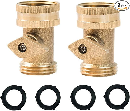 HQMPC Heavy Duty Brass Shut Off , Brass Water hose valve On/Off valve garden hose Connector (2PCS) +4 Extra Pressure Washers