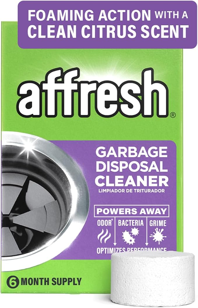 Affresh Garbage Disposal Cleaner, Helps Power Away Odor Causing Bacteria, Debris & Grime in Grind Chamber, Impeller & Drain Pipe, 6 Tablets, 6 Month Supply