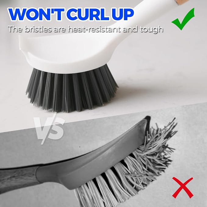 Holikme 3 Pack Cast Iron Brush and Scraper with Bamboo Handle – Skillet Scrubber with Tough Nylon Bristles, Kitchen Cleaner for Cleaning Skillet, Grill Pan, Black