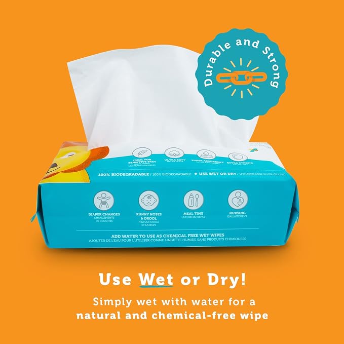 Whoopsie Wipes – The Original 100% Pure Cotton Dry Baby Wipes – Ultra Soft, Unscented, Chemical-Free Wipes for Sensitive Skin – Use Dry or Add Water for Wet Wipes – 12 Packs (1200 Count)