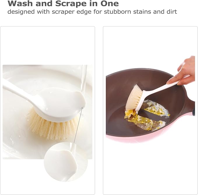 Facjoleco Dish Brush with Handle, Pot Brush, 2 Pack Kitchen Scrub Brushes for Cleaning, Dish Scrubber with Soft Bristles for Sink, Pots, Pans