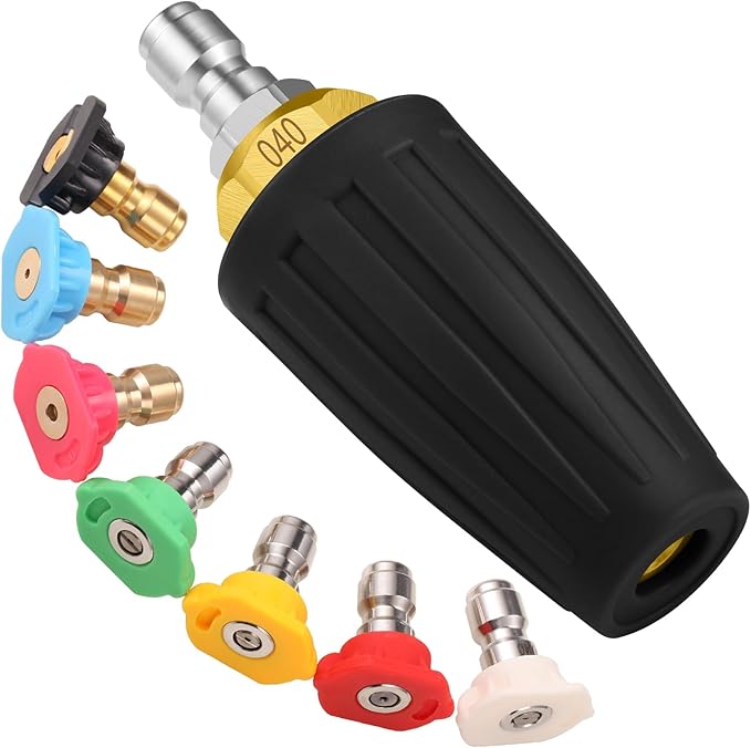 4000 PSI Turbo Nozzle Pressure Washer with 7 Pressure Washer Tips | 1/4 inch quick connect tips with 0, 15, 25, 40 and 65 degree, rinse and soap nozzles for car, concrete, driveways and brick.