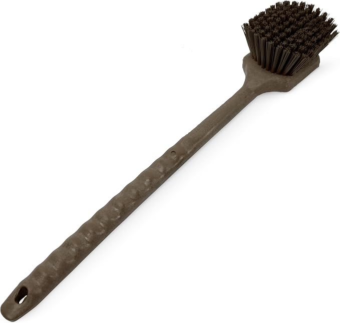 SPARTA 20" Floater Scrub Brush with Long Handle, Oil-Resistant Polyester Bristles, Multiple Trim Angles, Foam-Injected Polymer Block, Commercial Cleaning Tool, Brown