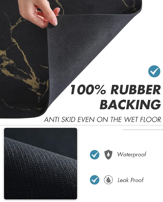 AMOAMI-Coffee Mat Hide Stain Rubber Backed Absorbent Dish Drying Mat for Kitchen Counter-Coffee Bar Accessories Fit Under Coffee Maker, Espresso Machine, Pot, Dish Rack Black&Gold