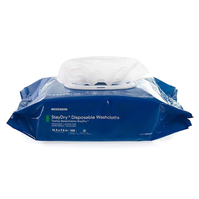 McKesson Disposable Wipe 12 Pack, 600 Washcloths - Large Adult Body and Incontinence Washcloths with Aloe and Vitamin E, Alcohol-Free, 50 Wipes Per Pack