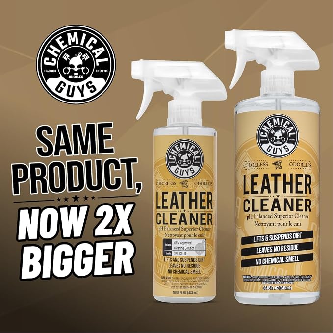 Chemical Guys, Colorless & Odorless Leather Cleaner for Interiors, 32 oz | Gentle, colorless cleaner lifts dirt from natural, synthetic and faux leather seats, furniture and apparel