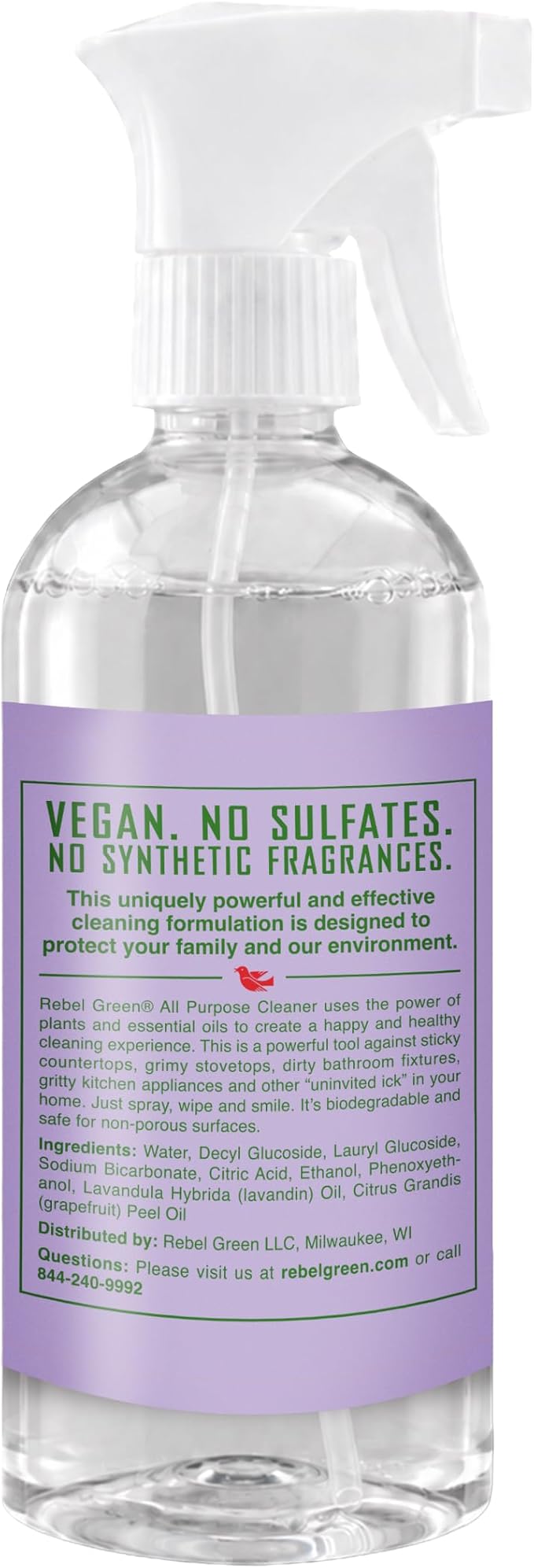 Rebel Green Natural All-Purpose Cleaning Spray - Plant-Derived Multi-Surface Cleaner with Essential Oils for Kitchen, Bath, Countertops and More - Lavender & Grapefruit Scent - 16 oz - 2 Pack