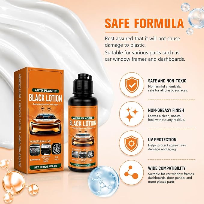 Auto Plastic Restorer Kit, Plastic Restorer for Cars Interior Exterior Detailing Black Lotion with Sponge, Can Restore The Luster Of Faded Plastics And Rubbers Fast Drying Long Lasting Coating (2Pcs)