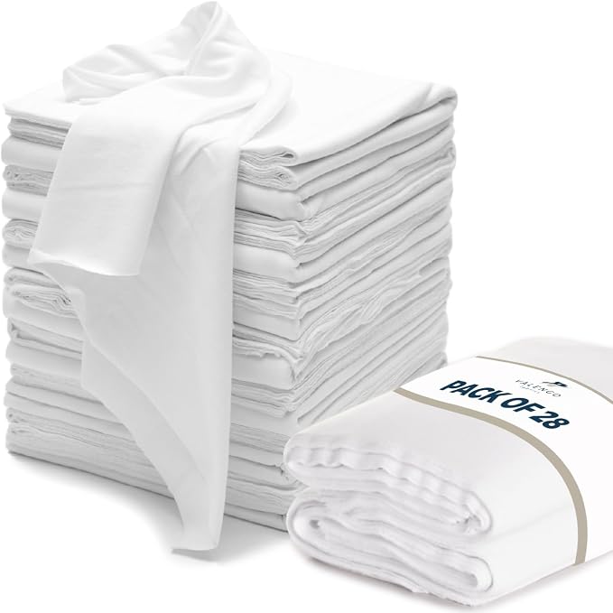 VALENGO New Lint Free Rags – 100% Cotton Cloth, Soft T-Shirt Rags, Lint Free Cloth for Staining Wood, Cast Iron, Dusting, Polishing, Painting and Cleaning – Reusable & Absorbent – 17”x17” (Pack of 28)