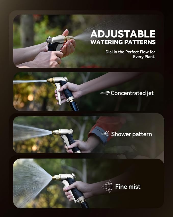 RAINPOINT Garden Hose Nozzle, 100% Heavy Duty Metal Hose Sprayer, High Pressure Water Hose Nozzle with Adjustable Spray Patterns and Flow Control for Watering Plants, Car Washing, Pet Washing, Silver