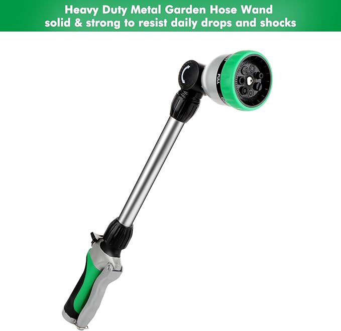 RESTMO Heavy Duty Metal Hose Wand, Watering Wand for Garden Hose | 180° Swivel Ratcheting Head, 16'' Hose Sprayer, 7 Spray Patterns, Flow Control, Ideal for Hanging Baskets & Shrubs