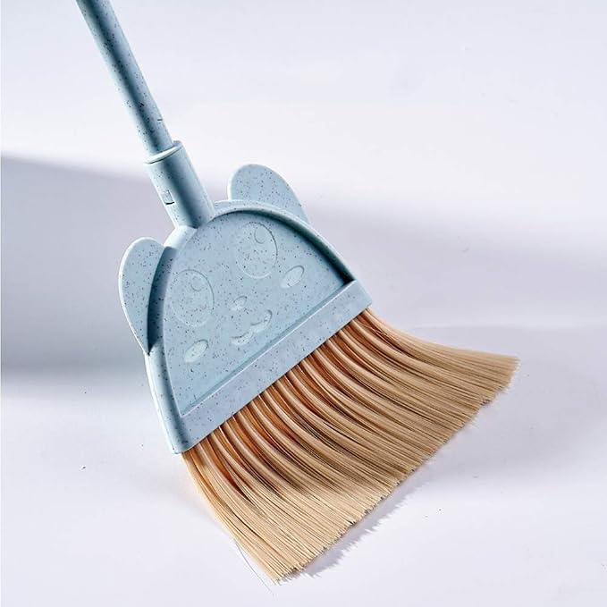 Kids Broom and Dustpan Set, Mini Toddler Broom for Pretend Play Cleaning, Child-Sized Little Housekeeping Helper Set, Blue