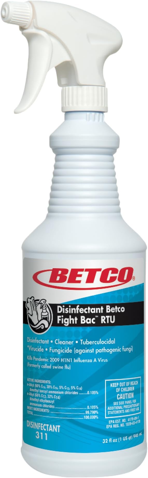 Betco FIGHT BAC RTU Disinfectant Cleaner, Citrus Floral, 32 oz. Bottle, 12/Carton (3111200)