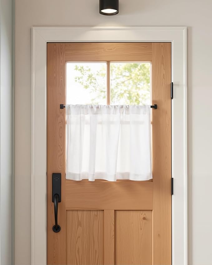 jinchan Rustic Linen Rod Pocket Tier Curtains, 26x24, 2 Panels, White | Light filtering, cafe curtains, machine washable, farmhouse, kitchen, bathrooms, laundry, small window, over sink