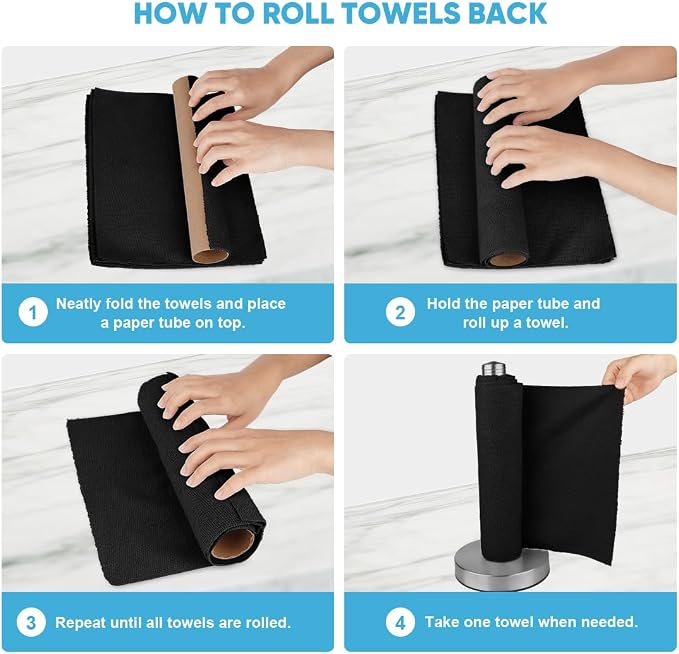 AIDEA Microfiber Cleaning Cloth Roll-75PK, Black Paper Towels 11.5"×11.5" | Microfiber Towels for Cars, Reusable Tear Away Cloth, Shop Rags, Lint Free Cleaning Rags for House, Kitchen, Window