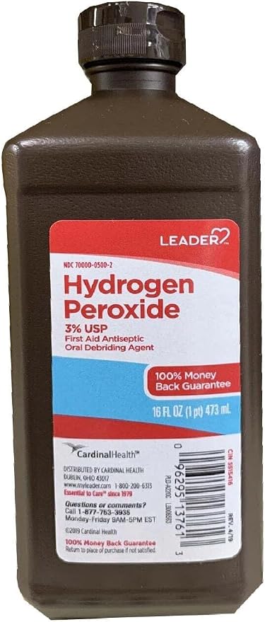 LEADER Hydrogen Peroxide 3% Topical Solution, First Aid Antiseptic (Refill, 16 fl oz (12-Pack))